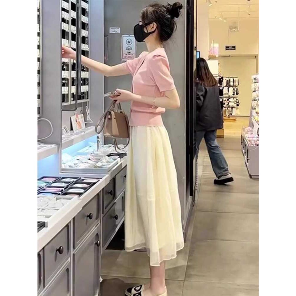FAshi 夏季初恋约会茶歇裙子两件套甜美温柔法式气质洋气穿搭套装