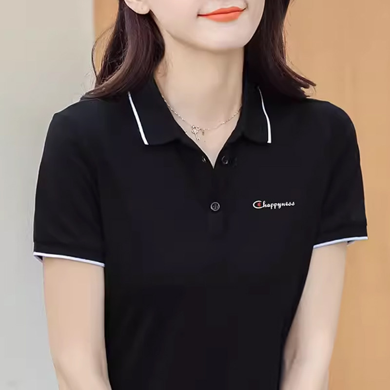 欧洲站白色纯棉短袖T恤女宽松2025年夏季新款翻领运动polo衫大码