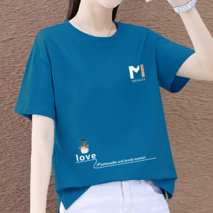 女显瘦体恤上衣服 韩国夏季 纯棉短袖 T恤女士宽松2024新款 休闲大码
