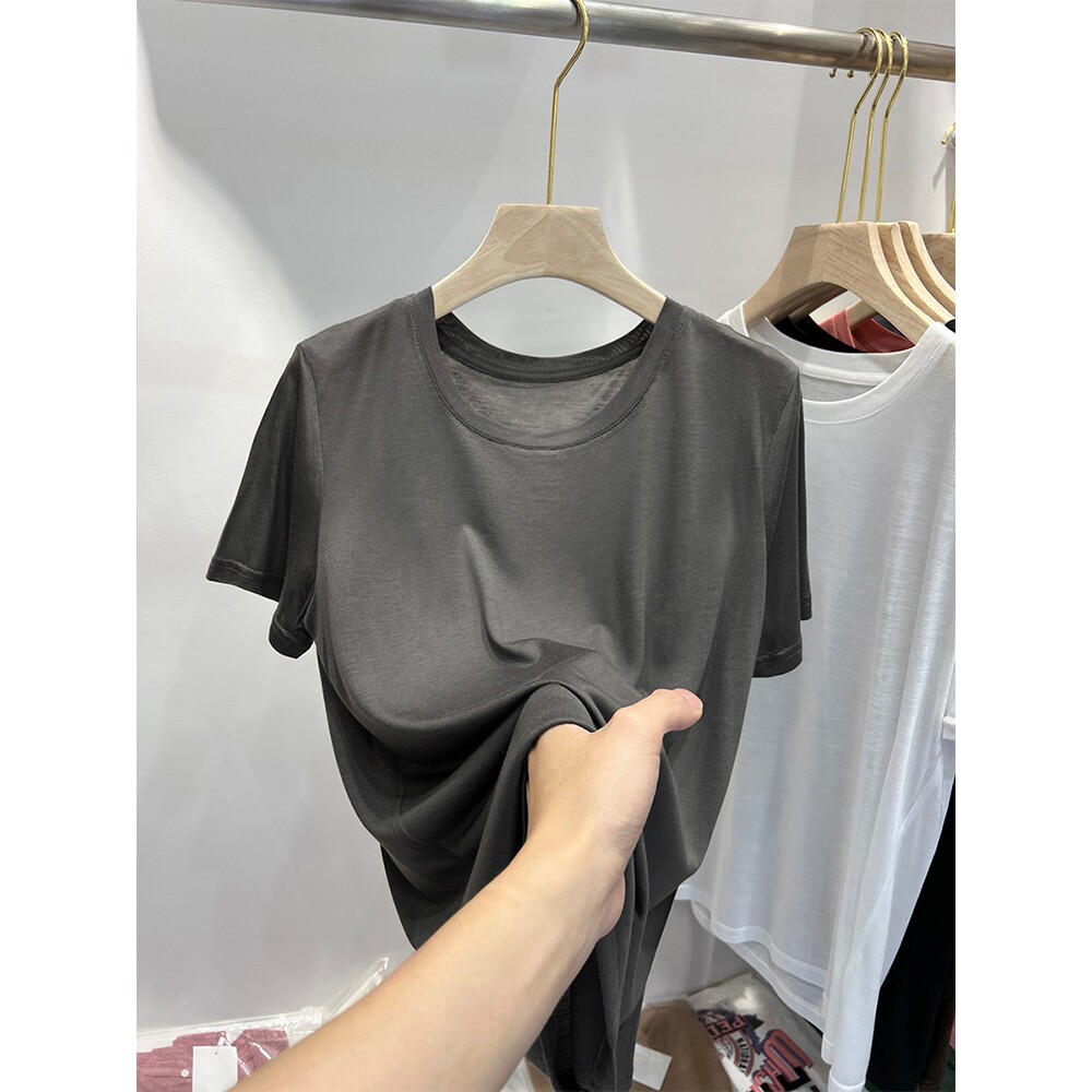 纯棉灰色面膜短袖t恤女2025年夏季薄款欧货宽松显瘦正肩体恤上衣
