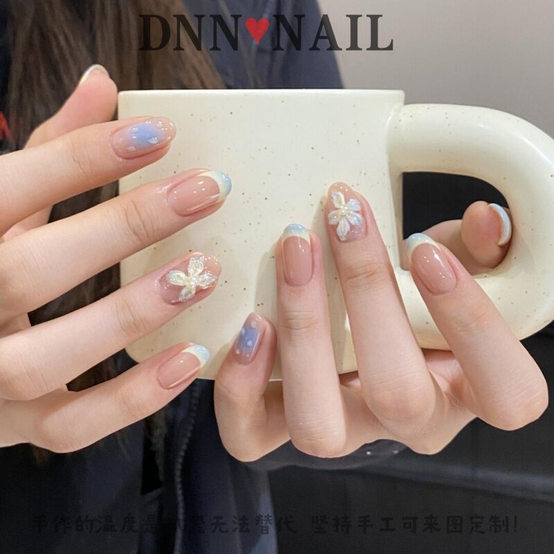 DaNaNa手工定制穿戴甲高光疗春夏白月光蝴蝶人鱼新娘可孕妇可拆卸