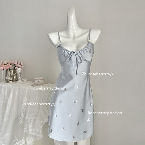 Roseberrrry流光蝴蝶 纯欲带胸垫吊带睡裙Ins风蝴蝶印花冰丝睡衣