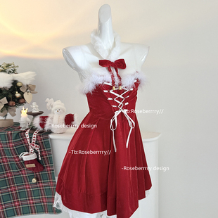 Roseberrrry精灵公主 圣诞新年氛围感红丝绒连衣裙纯欲性感睡衣