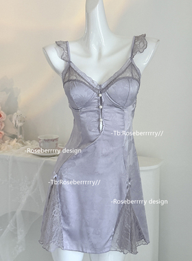 Roseberrrry气质晚香 法式暗纹纯欲带胸垫蕾丝睡裙性感睡衣家居服