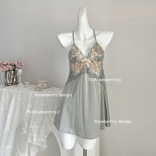 Roseberrrry春水煎茶 法式蕾丝刺绣高级感吊带睡裙露背性感睡衣