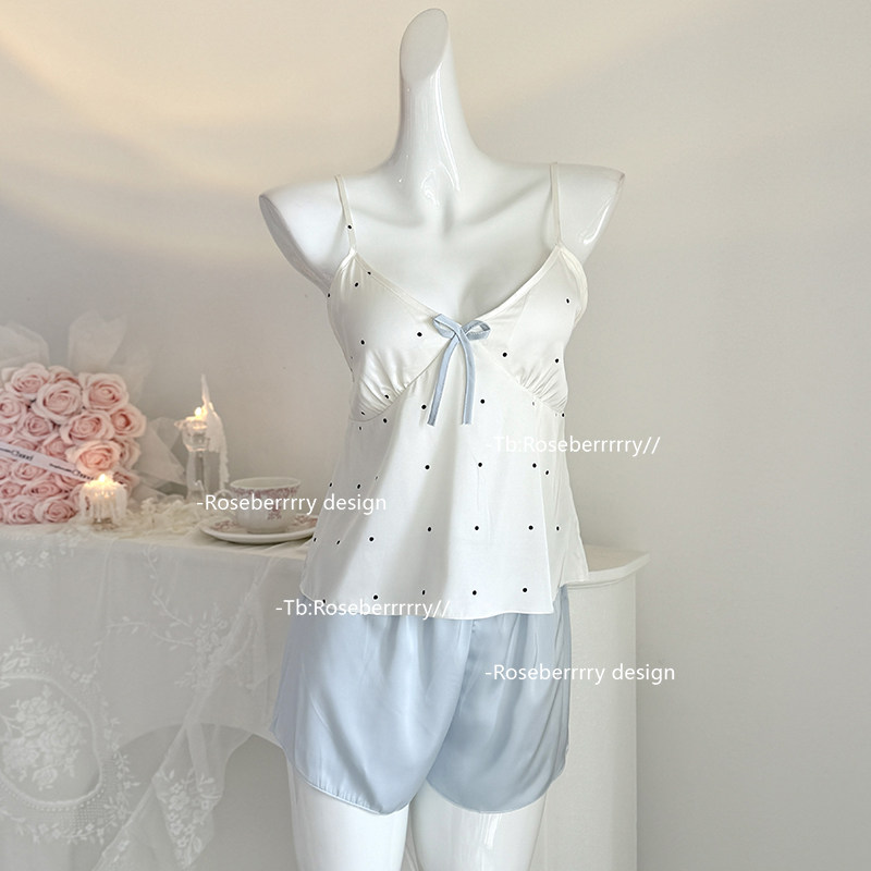 Roseberrrry娇嫩千金 甜美冰丝吊带短带胸垫裤睡衣套装薄款家居服,女士内衣/男士内衣/家居服,睡衣/家居服套装,淘宝优惠券,粉丝福利购,淘宝优惠卷