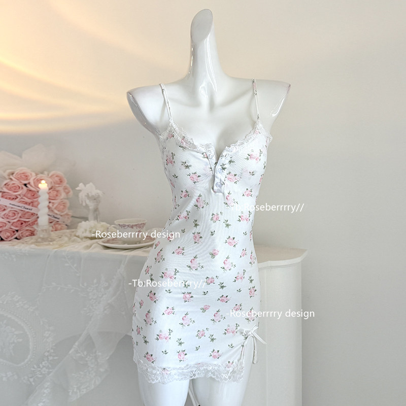 Roseberrrry茶艺甜心 碎花初恋吊带睡衣蕾丝边纯欲甜美睡裙带胸垫,女士内衣/男士内衣/家居服,睡裙,淘宝优惠券,粉丝福利购,淘宝优惠卷