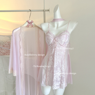 Roseberrrry娇美法则 法式蕾丝吊带睡裙带胸垫高级感睡衣家居服