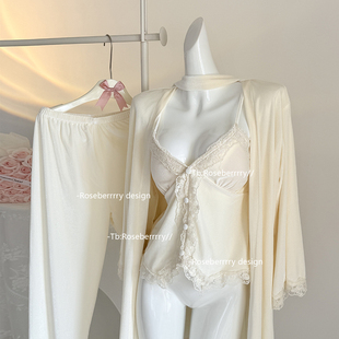 Roseberrrry许你耀眼 家居服 纯欲蕾丝花边金丝绒睡衣三件套秋冬款