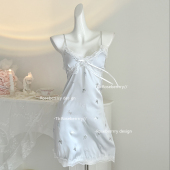 Roseberrrry冰蝶 带胸垫 纯欲甜美蝴蝶印花吊带睡裙性感睡衣套装