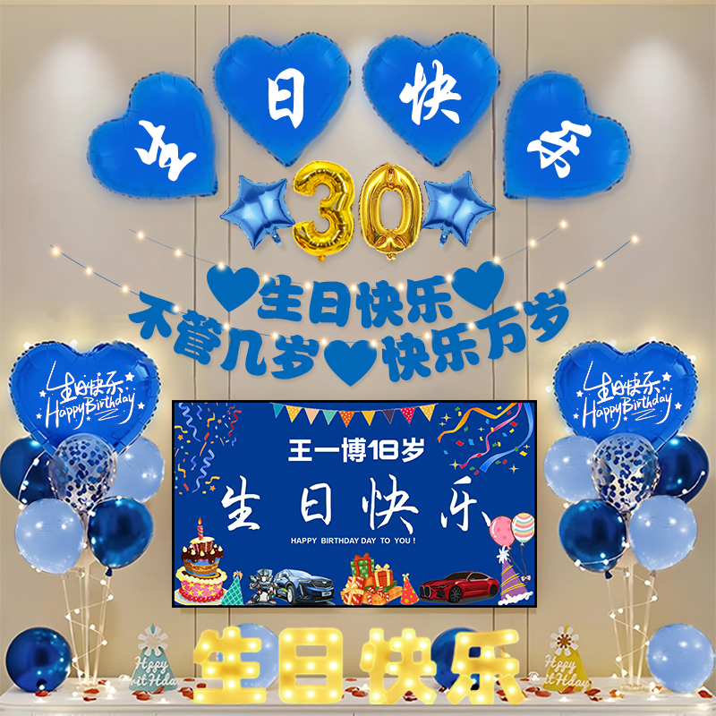 气球18周岁成人生日派对男神女神30岁惊喜布置装饰场景仪式感背景
