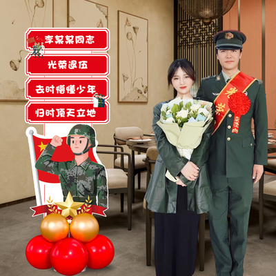 军人光荣退伍欢迎回家退役团聚仪式感布置气球场景装饰KT板迎宾牌