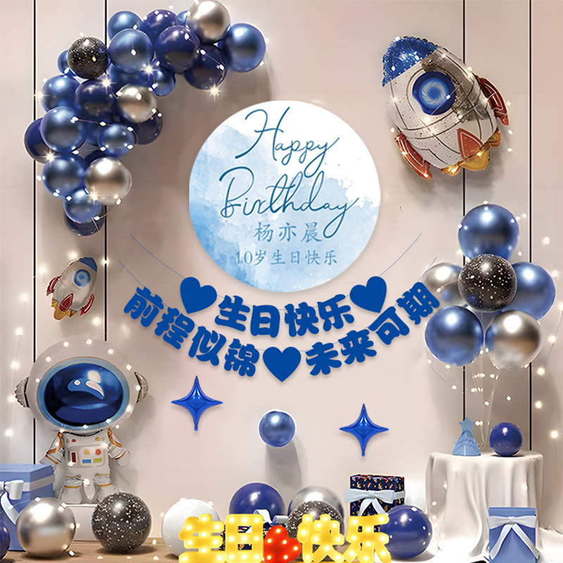 生日主题男孩生日装饰儿童生日气球派对场景定制海报背景墙布置