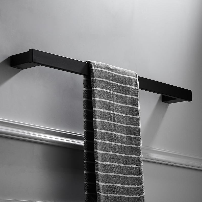 304不锈钢黑色毛巾杆挂杆加长卫生间单杆毛巾架子浴室挂件免打孔