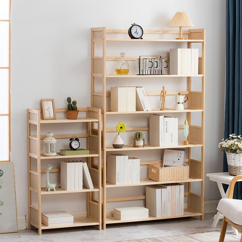 实木书架靠墙展示落地置物架收纳儿童家用书柜客厅多层简易储物柜