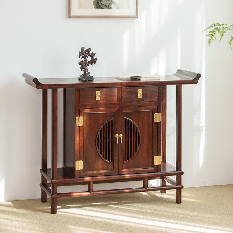 新中式入户玄关柜实木正对大门玄关桌靠墙隔断装饰复古端景台条案