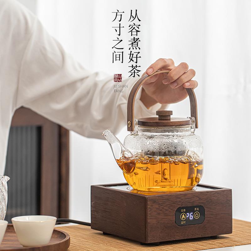 围炉煮茶电陶炉蒸煮茶套装胡桃木大功率红外加热防爆养生壶茶炉