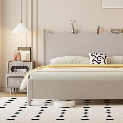 北欧双人床1米8床加床垫主卧家用床实木床架带床头莫兰迪灰实木床