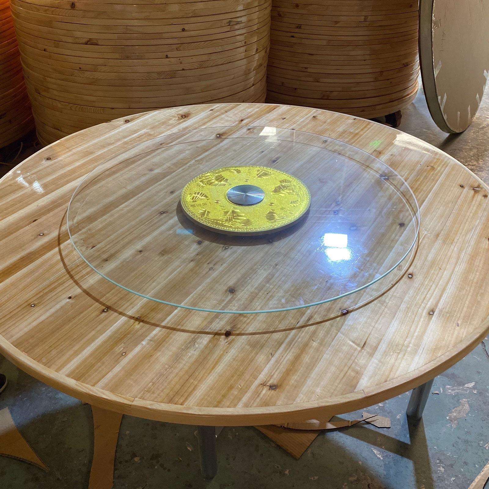 实木折叠餐桌10人15人家用饭店大圆桌带转盘食堂餐馆圆桌面板风源