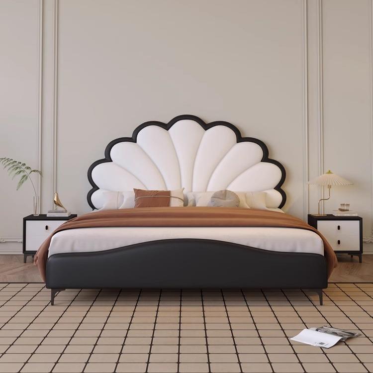 法式花瓣床轻奢皮床现代简约婚床主卧双人大床奶油风1.8m网红床