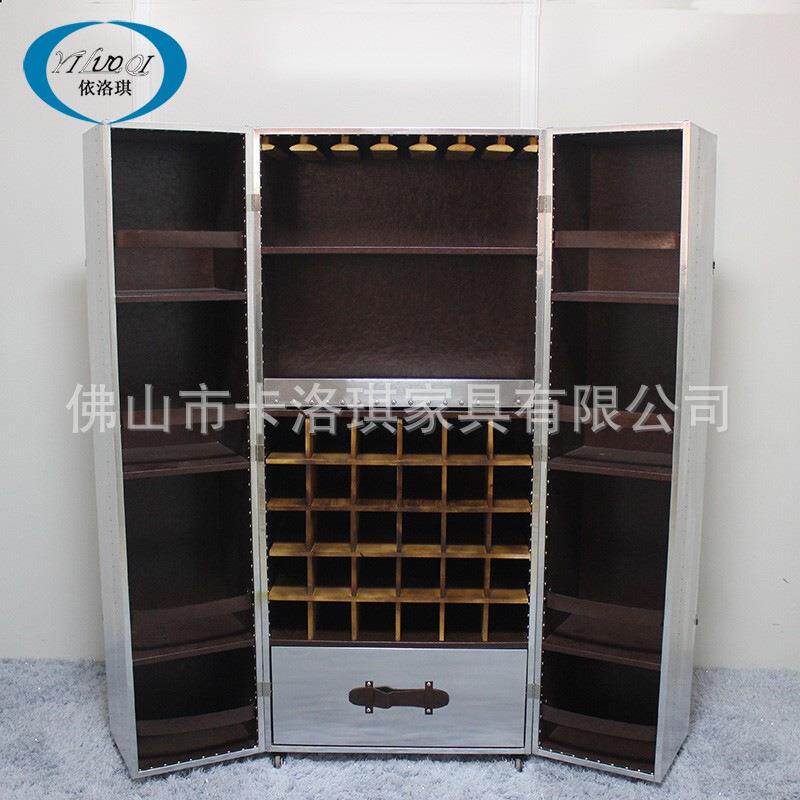 铝皮家用铆钉金属装饰柜可移动滑轮个性企业酒柜工业风私人红酒架