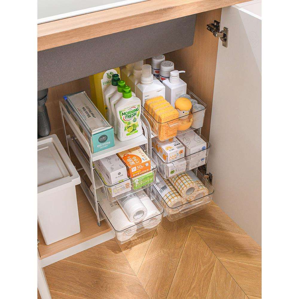 抽拉式厨房下水槽置物架浴室卫生间洗手台储物篮橱柜分层抽屉收纳