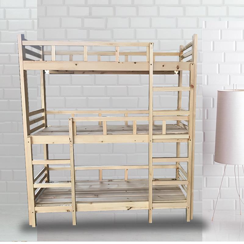 带护栏三层床上下铺子母床幼儿园托班午休木床学生宿舍高低实木床