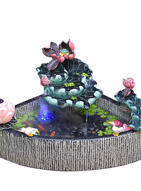 庭院花园布置荷花鱼池流水农家别墅小院造景装饰鱼缸喷泉景观