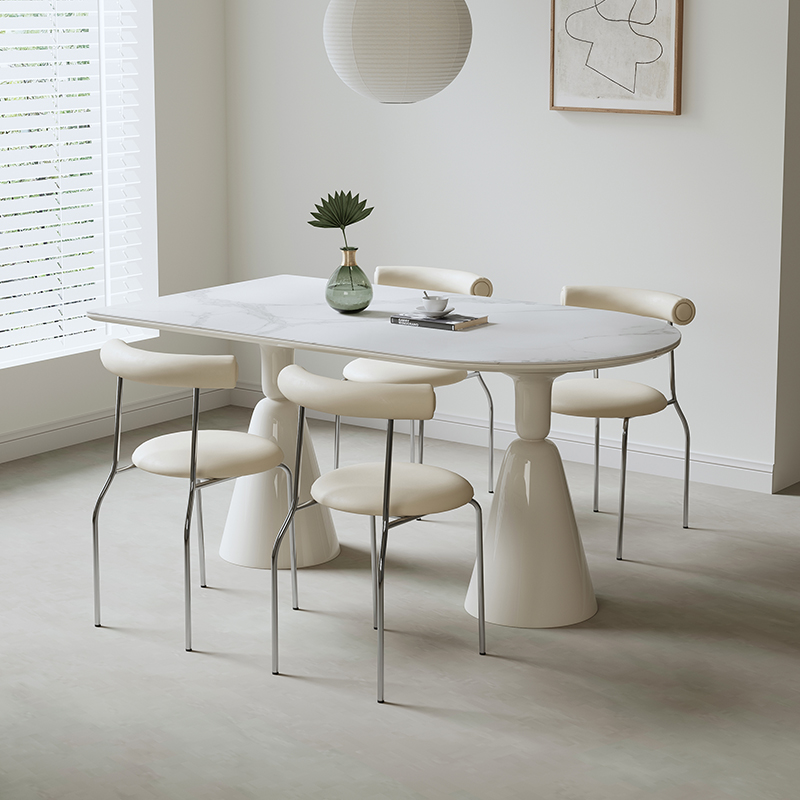 大司马 中岛台餐桌长方形岩板歺餐桌家用小户型奶油风餐桌椅