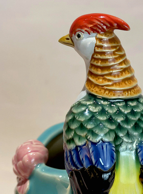 中秋新品前程似锦全手工家居石湾公仔电视柜玄关位陶瓷花瓶鸟