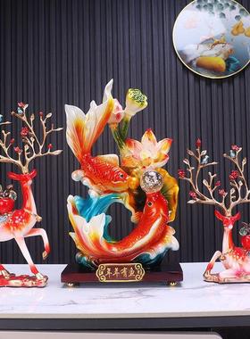 新款年年有余办公室招财锦鲤摆件客厅酒柜电视柜装饰乔迁新居礼品