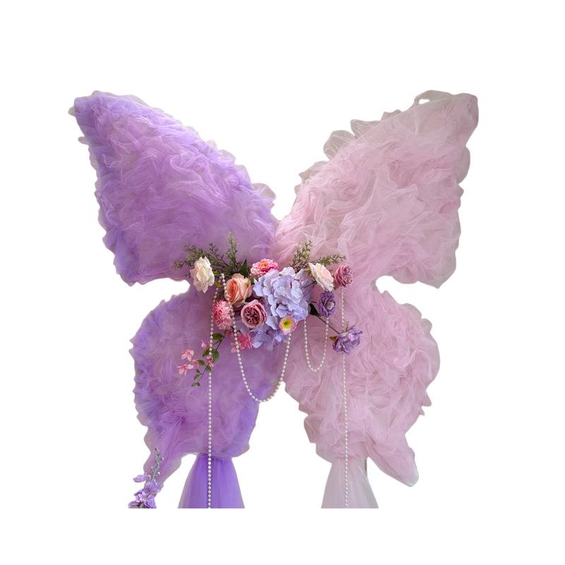 婚幻礼I仿真蝴蝶装饰梦幻仿真新D娘拍照出片道具结Y婚纱花梦蝴蝶