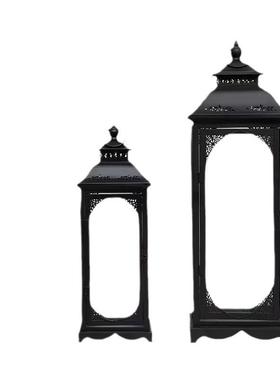 欧式复古烛台铁艺风灯玻璃婚庆落地路引摆件软装饰品金属蜡烛台