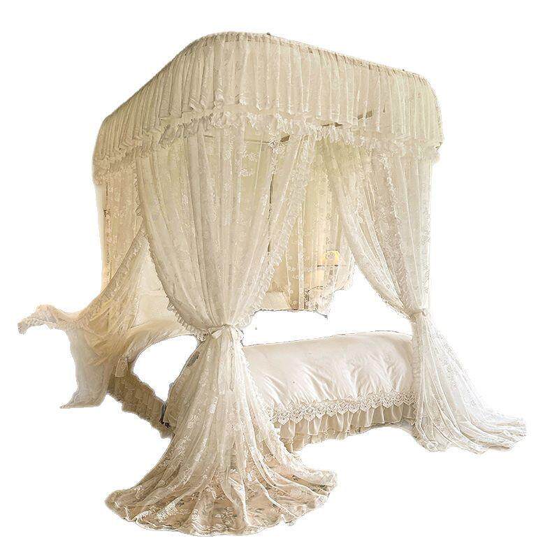 导轨蚊帐家用卧室宫廷u型轨道通用高级落地遮光纹帐2025新款床帘