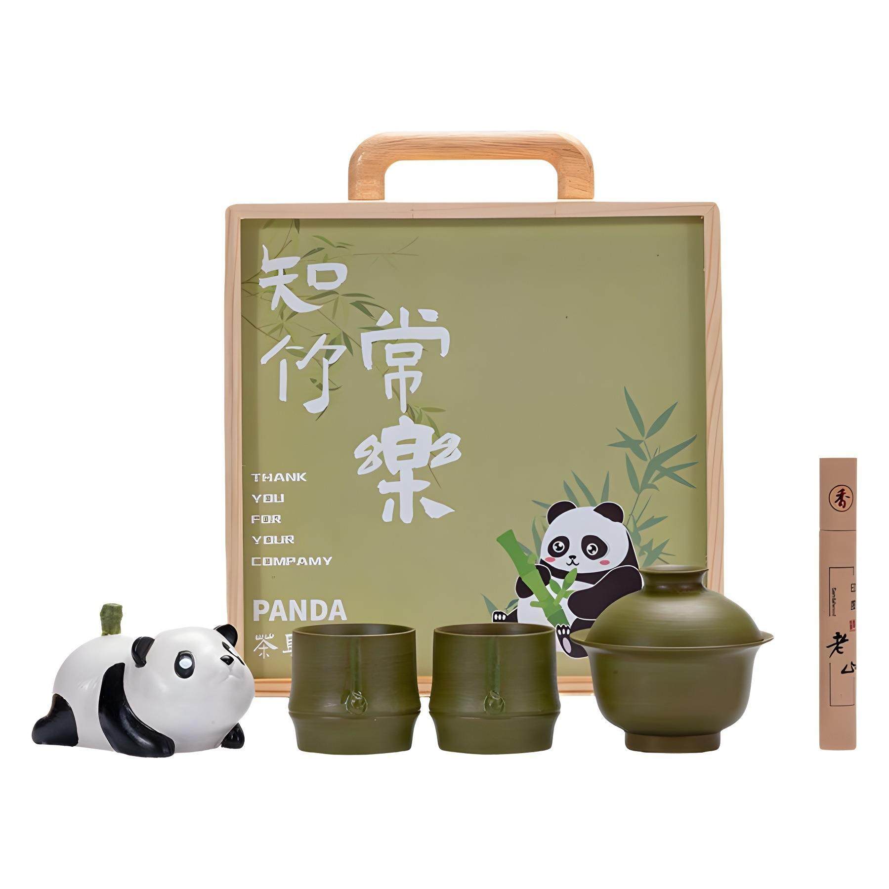 熊猫文创伴手礼线香竹节杯纪念品高档木盒盖碗茶具节庆礼品印logo,餐饮具,茶具礼盒,淘宝优惠券,粉丝福利购,淘宝优惠卷