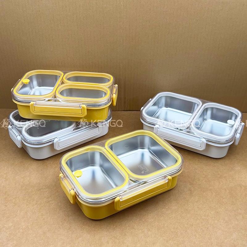 可4微波炉不当加热饭盒防串味30锈钢学生上班便盒三格密封保鲜盒