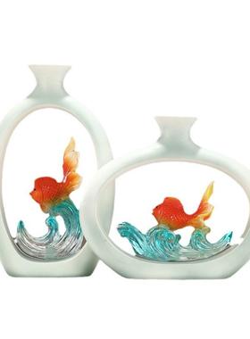 高级感假山花瓶摆件客厅玄关博古架办公室桌中古风装饰工艺品乔迁