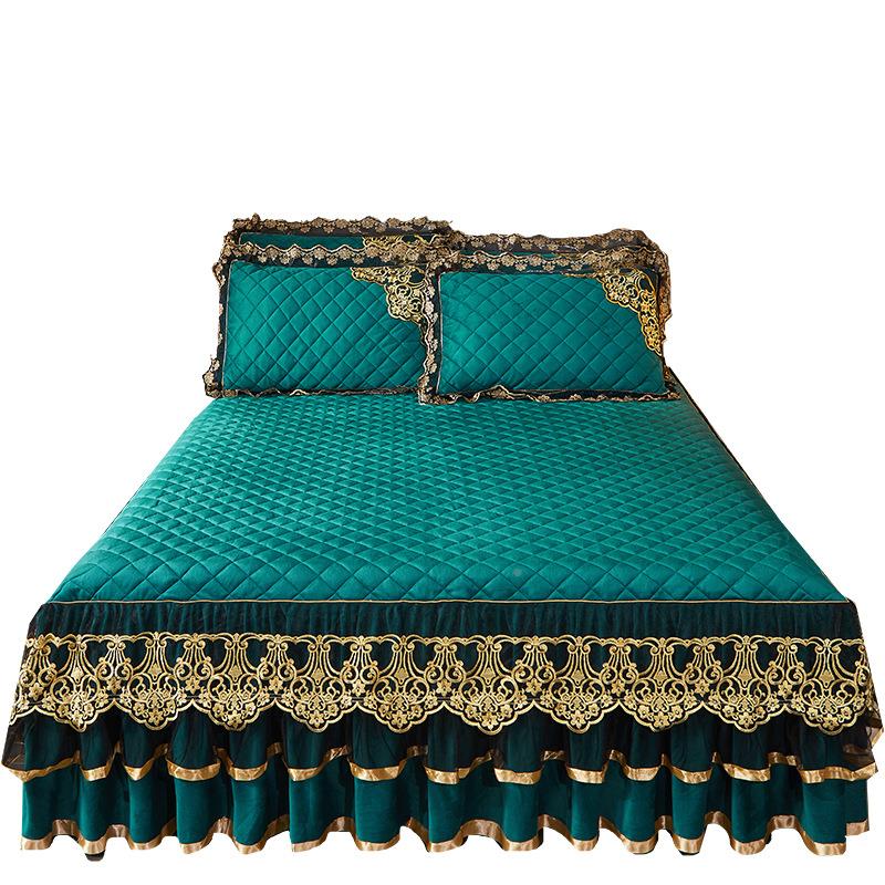 欧珊瑚绒床裙单件水晶绒床罩套2485766滑加厚法兰绒夹棉防床床单