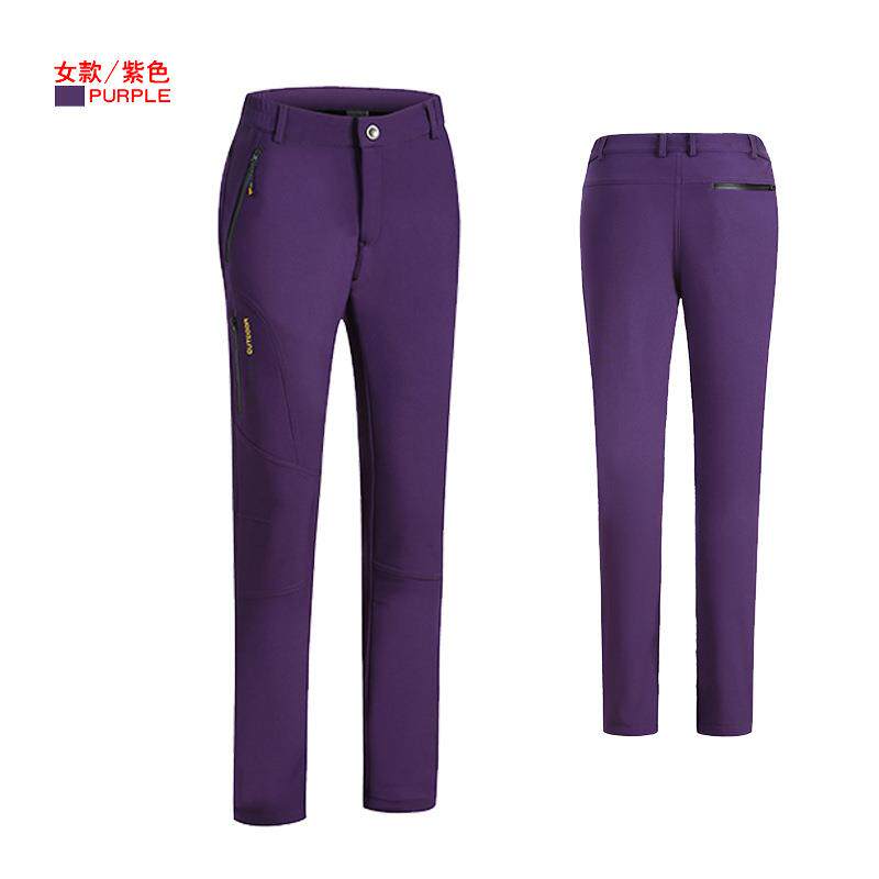 情侣秋冬季户外冲锋裤男款防风防水登山裤加厚滑雪裤长款软壳裤女