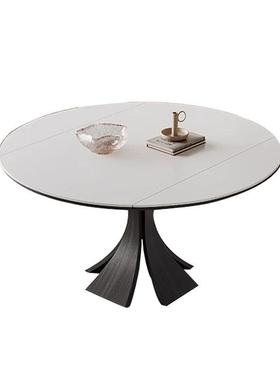 TF7NN1法式复古伸缩岩板餐桌白色家用小户型意式轻奢窈窕圆形实木