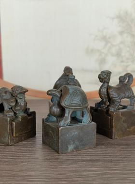 做旧仿古铜四神兽套印大小号摆件复古古玩杂项印章家居办公室礼品
