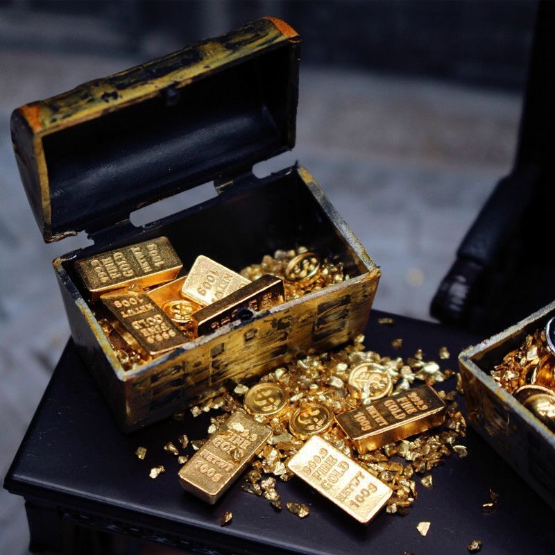 迷你微观金色珠宝箱元宝仿真金条金砖藏宝箱模型摆件装饰品小玩具图片