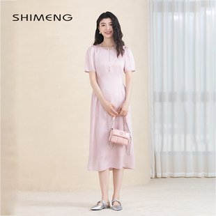甜美减龄温婉气质显瘦 SHIMENG诗梦女装 夏季 新款 V领连衣裙泡泡袖