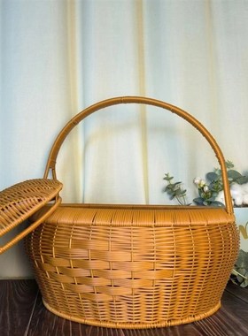 LX047仿藤手工家用买菜纯手u工圆形复古编篮收纳篮42*34.5*19/41