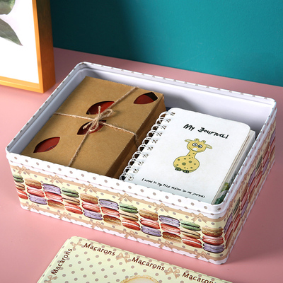 长方形收纳盒铁皮k饼干盒糖果零食储物盒办公室桌面大号马口铁盒