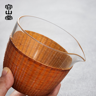 容山堂手工竹编玻璃公道s杯加厚耐热分茶器大号茶海功夫茶具零配