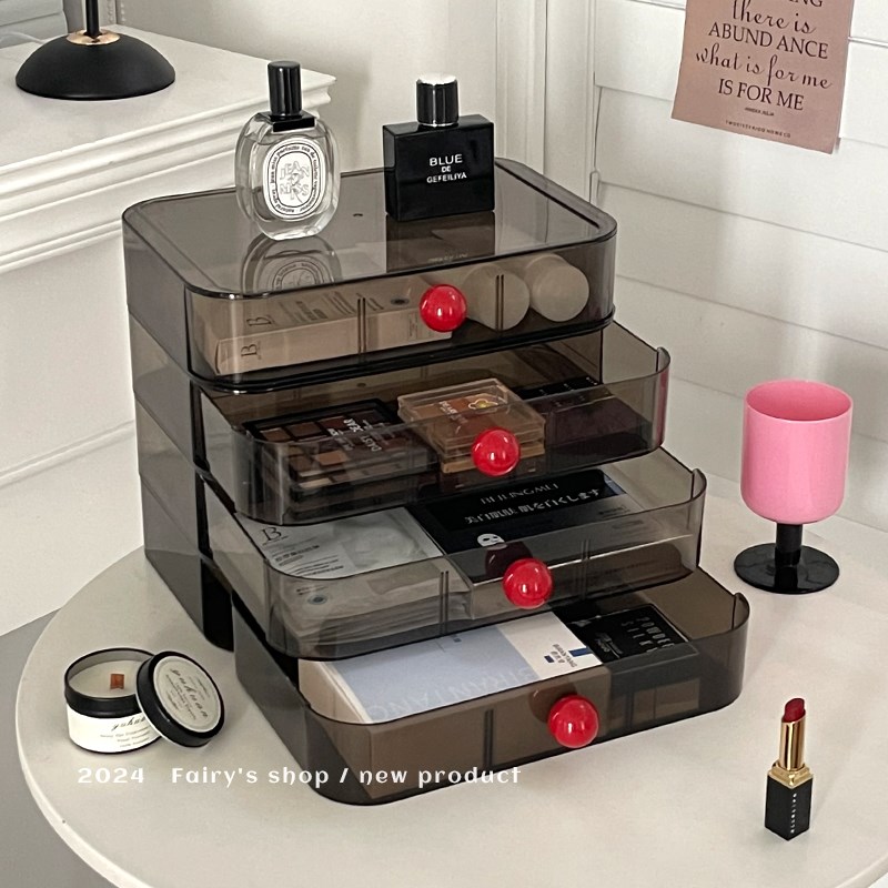 亚克力黑色化妆品收纳p盒首饰梳妆台置物架桌面抽屉式口红收纳箱
