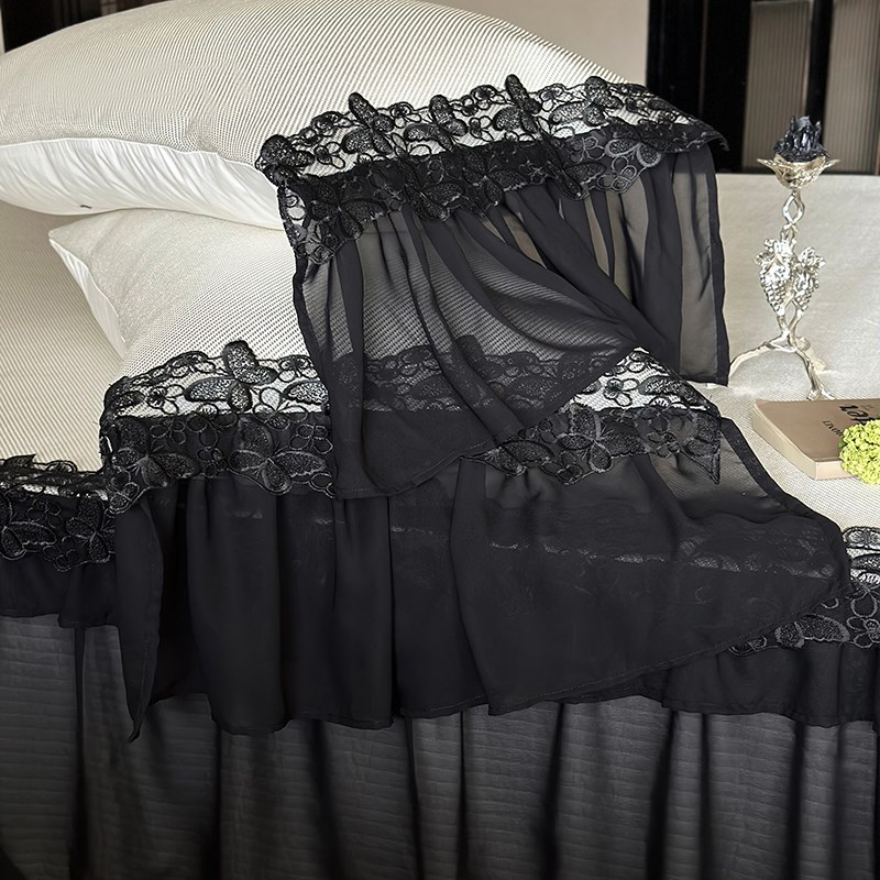 高档刺绣1.5米1.8pm床冰丝凉席三件套花边床裙款席子公主风空调席