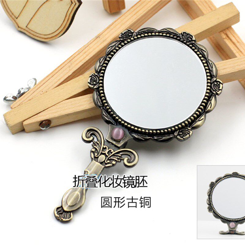 手工刺绣复古手柄化妆镜胚w 韩国风小号折叠布艺DIY口金镜胚