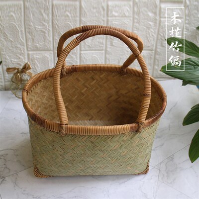 竹编提篮手提菜篮竹篮子果篮水果收纳菜筐O环保购物篮家用竹筐